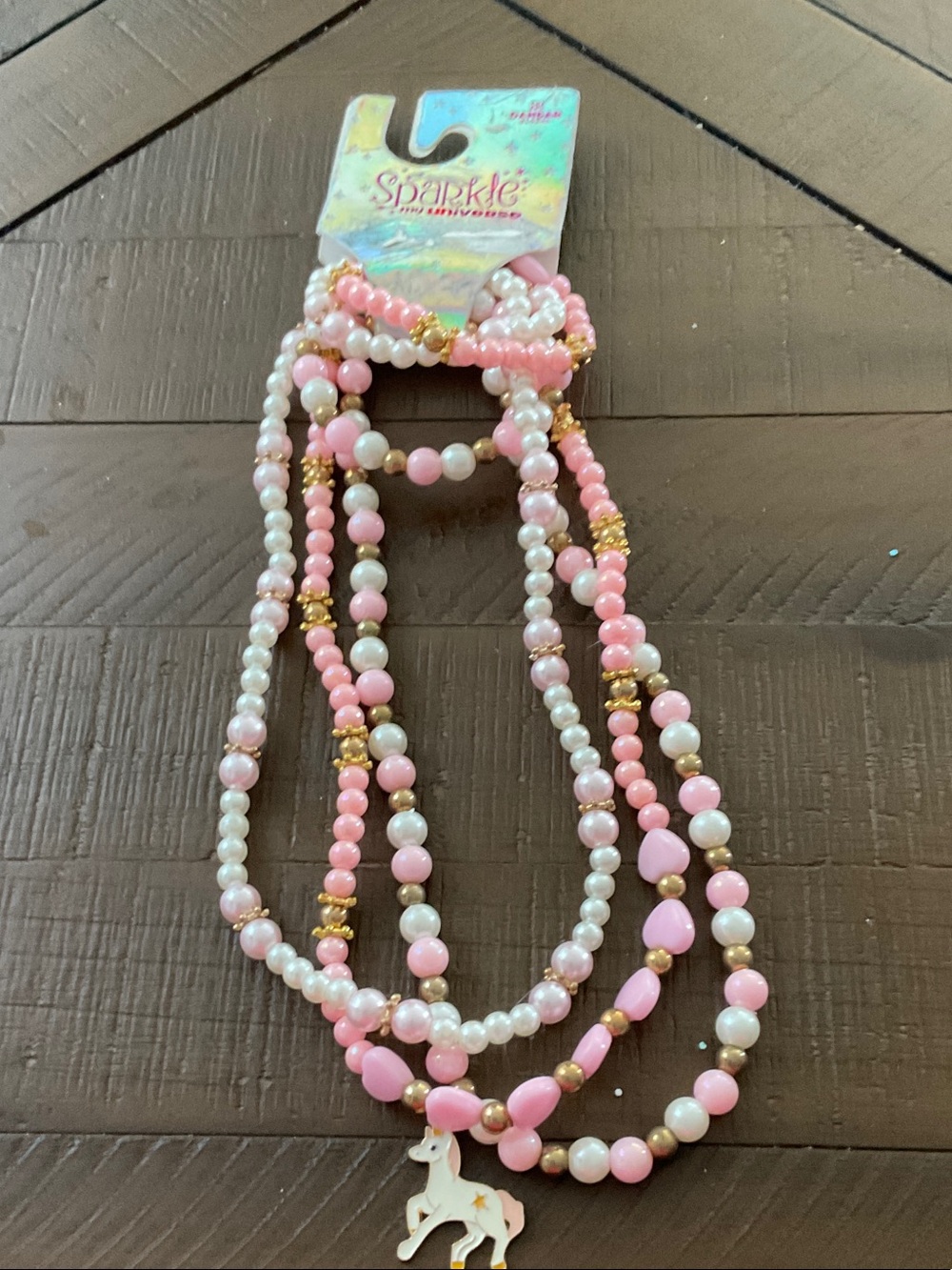 Pink Pearl-Style Layered Necklace with Unicorn Charm